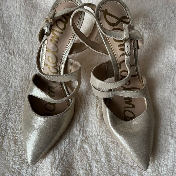 Sam Edelman pointed toe strappy heels Size 7 Gold - Picture 3 of 9